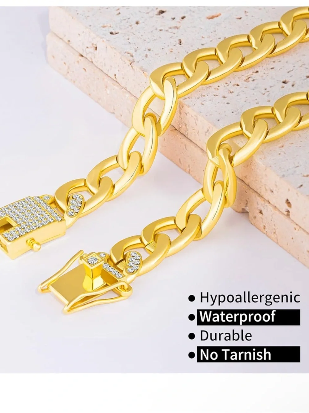 Cuban Gold Link Heavy Duty Dog Necklace - 8in, Bone-Shaped Polished